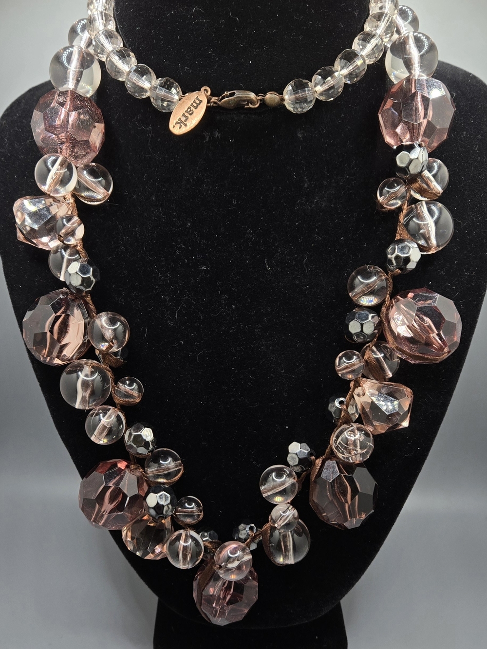 mark. Chunky Necklace Mulberry & Clear Faceted Beads 32" Long